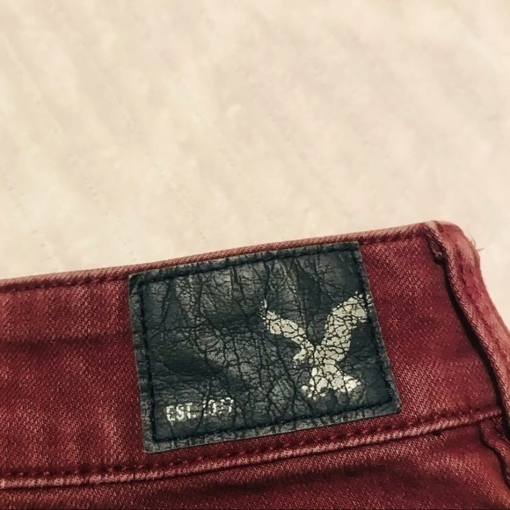 AE American Eagle Hi Rise Shortie Denim Jean Shorts Purple Burgundy Size 0 25 - Picture 3 of 6